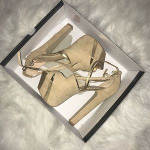 Tan strap platform heel
